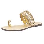 AIJIVOU Mayou Flat Sandals for Women Flip Flops with Clip Toe Ring Rhinestone Crystal Jeweled Sandal Shoes for Summer Beach Oceanside Holiday Outdoor (6 M US, Gold)