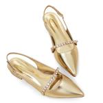 Elisabet Tang Women Slingback Flats with Rhinestone Pointed Toe Flats for Women Dressy Shoes Gold 8.5