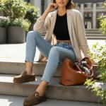 CUSHIONAIRE Origin Genuine Suede Mule Clogs for Women, Cozy Slip-On Moc Toe Loafer with Buckle and Faux Fur Cushioned Footbed, Brown 9