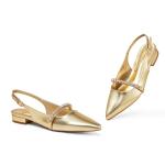 Elisabet Tang Women Slingback Flats with Rhinestone Pointed Toe Flats for Women Dressy Shoes Gold 8.5