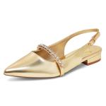 Elisabet Tang Women Slingback Flats with Rhinestone Pointed Toe Flats for Women Dressy Shoes Gold 8.5