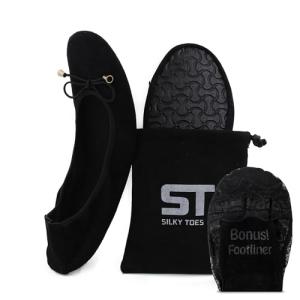 Silky Toes Women’s Foldable Ballet Flats – Portable Roll-Up Slippers for Purse, Travel, or Events – Comfortable Ballerina Shoes (Black, Large)