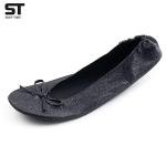 Silky Toes Women’s Foldable Ballet Flats – Portable Roll-Up Slippers for Purse, Travel, or Events – Comfortable Ballerina Shoes (Black, Large)