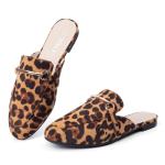 MUSSHOE Mules for Women Flats Comfortable Slip on Women Mules Backless Loafers,Leopard Suede 7