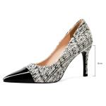 Voaboasy Elegant Closed Toe High Heels Women Pumps Fashion Leather Upper Low Heel Fabric Material Pink Heels 8CM Dress Shoes Black 7.5