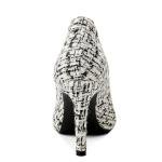 Voaboasy Elegant Closed Toe High Heels Women Pumps Fashion Leather Upper Low Heel Fabric Material Pink Heels 8CM Dress Shoes Black 7.5