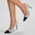 Voaboasy Elegant Closed Toe High Heels Women Pumps Fashion Leather Upper Low Heel Fabric Material Pink Heels 8CM Dress Shoes Black 7.5