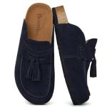 Navy Leather Women's Clogs with Comfort Footbed