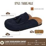 Navy Leather Women's Clogs with Comfort Footbed