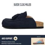 Navy Leather Women's Clogs with Comfort Footbed