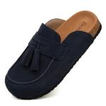 Navy Leather Women's Clogs with Comfort Footbed