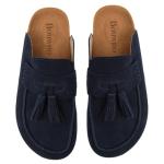 Navy Leather Women's Clogs with Comfort Footbed