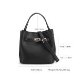 Light Luxury Lychee Patterned Bucket Bag - Black