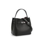 Light Luxury Lychee Patterned Bucket Bag - Black