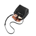 Light Luxury Lychee Patterned Bucket Bag - Black