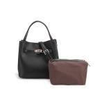 Light Luxury Lychee Patterned Bucket Bag - Black