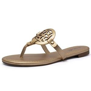 katliu Women's Flat Sandals Flip Flop Sandals Comfortable Dressy Thong Sandals Gold 8.5