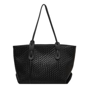 Womens Fashion Luxury Large Leather Woven Leather Tote Handbag Shoulder Bag Women Top Handle Satchel Handbag Work (Black)