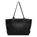 Womens Fashion Luxury Large Leather Woven Leather Tote Handbag Shoulder Bag Women Top Handle Satchel Handbag Work (Black)