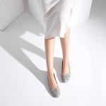 FRACORA Women's Ballet Flats Black PU Leather Dress Shoes Comfortable Round Toe Slip on Flats with Breathable Eyelets(Gray.US11)