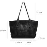 Womens Fashion Luxury Large Leather Woven Leather Tote Handbag Shoulder Bag Women Top Handle Satchel Handbag Work (Black)