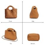 OUYGZOU Woven Tote Bag for Women with Coin Purse, Foldable Chain Small Crossbody Handbags, Fashion Shoulder Bag, Hobo Satchel (Brown)