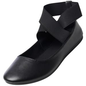 Alpine Swiss Peony Ballet Flats Shoes for Women | Elastic Ankle Strap Flats | Round Closed-Toe Shoes | Slip On Loafers | Padded for Comfort Leatherette BLK 9