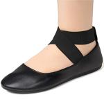 Alpine Swiss Peony Ballet Flats Shoes for Women | Elastic Ankle Strap Flats | Round Closed-Toe Shoes | Slip On Loafers | Padded for Comfort Leatherette BLK 9