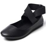 Alpine Swiss Peony Ballet Flats Shoes for Women | Elastic Ankle Strap Flats | Round Closed-Toe Shoes | Slip On Loafers | Padded for Comfort Leatherette BLK 9