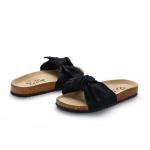 PepStep Slide Sandals for Women or Ladies Dressy Summer Casual, Cute Bow Tie Knot On Top Strap, Comfy Slip On Cork Foot Bed (7,Black)