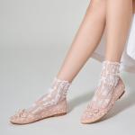 Trary Nude Mesh Ballet Flats with Pearls