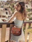 Stylish Vegan Leather Brown Crossbody Saddle Bag