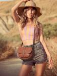 Stylish Vegan Leather Brown Crossbody Saddle Bag