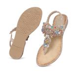 Gold Rhinestone T-Strap Bohemian Pearl Flat Sandals