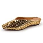 LUXMUWA Gold Woven Slip-On Mules for Women