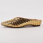 LUXMUWA Gold Woven Slip-On Mules for Women