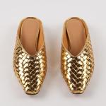 LUXMUWA Gold Woven Slip-On Mules for Women