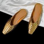 LUXMUWA Gold Woven Slip-On Mules for Women