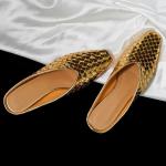 LUXMUWA Gold Woven Slip-On Mules for Women