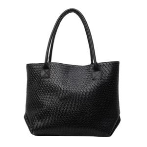 Black Woven Leather Tote Bag for Fashionistas