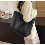 Black Woven Leather Tote Bag for Fashionistas