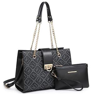 Dasein Monogrammed Black Tote with Matching Clutch