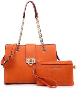 Dasein Women's Orange Tote and Clutch Set