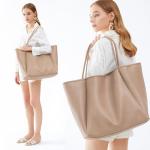 Nude Oversized PU Leather Tote Handbag
