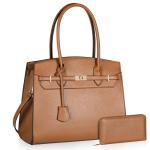Designer Brown Handbag Set with Adjustable Strap