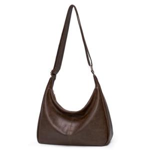 Trendy Dark Brown Vegan Leather Hobo Bag