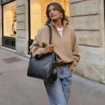 Befen Small Black Leather Tote Bag for Women