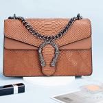 Vintage Snake Print Leather Chain Shoulder Bag