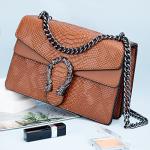 Vintage Snake Print Leather Chain Shoulder Bag