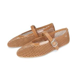 DOEYG Brown Mesh Ballerina Flats for Women